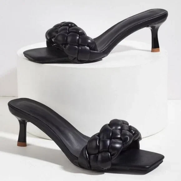 Sleek Black Mules with Braided Strap and Square Toe Size US 8 UK 39 - Picture 1 of 8